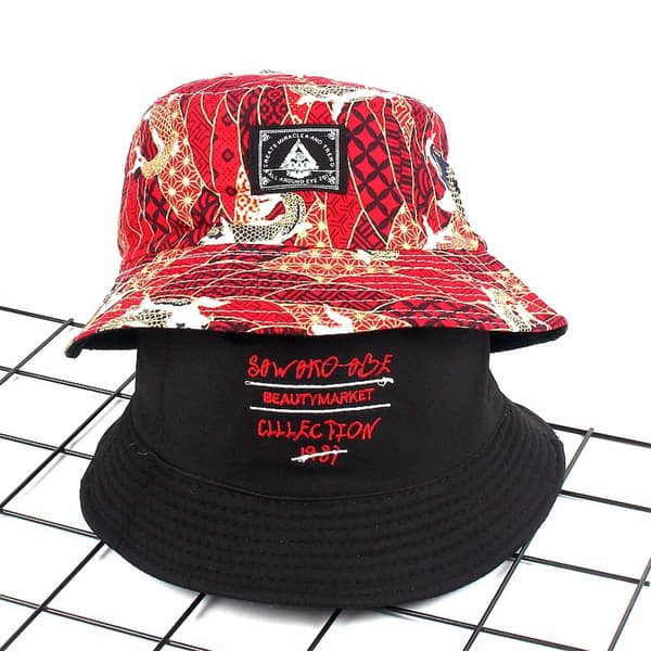AVEKI Ukiyo-e Guldkarpe Broderet Hat Unisex Print Dobbeltsidet Bærbart Vendbart Spandhat