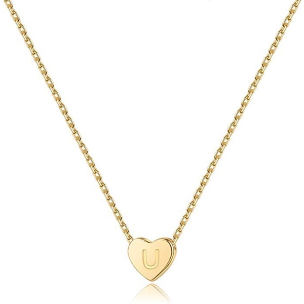 Heart Initial Halsband Rostfritt stål Mini Heart Letter Halsband 14K guldpläterat titanstål ----- Guld U