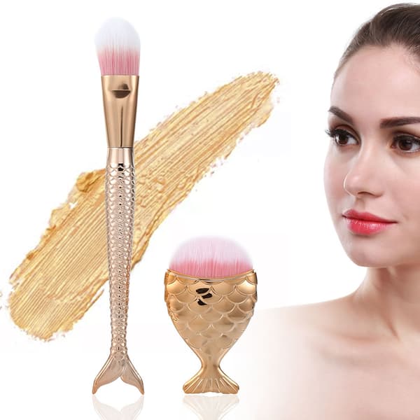 2-pack Fishtail Foundation & Concealer Blending Brushes Mjuka Hår Makeup Verktyg Guld