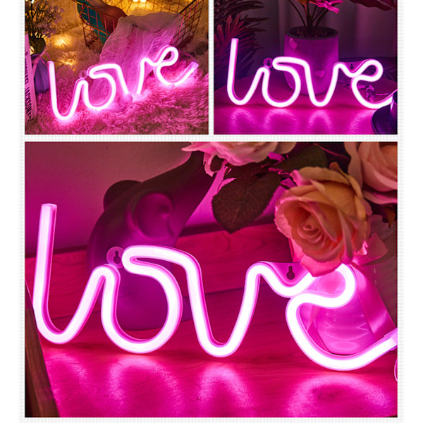 Kärlek Neon Skylt Led Neon Ljus Skylt för Sovrum Neon Ljus Nätter för Väggdekor Rosa Kärlek Skylt för Bröllopsfest Tillbehör (Rosa)