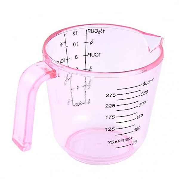 Plastmätkopp för mjöl, socker och mjölk, 300 ml, transparent rosa, kan användas i köket