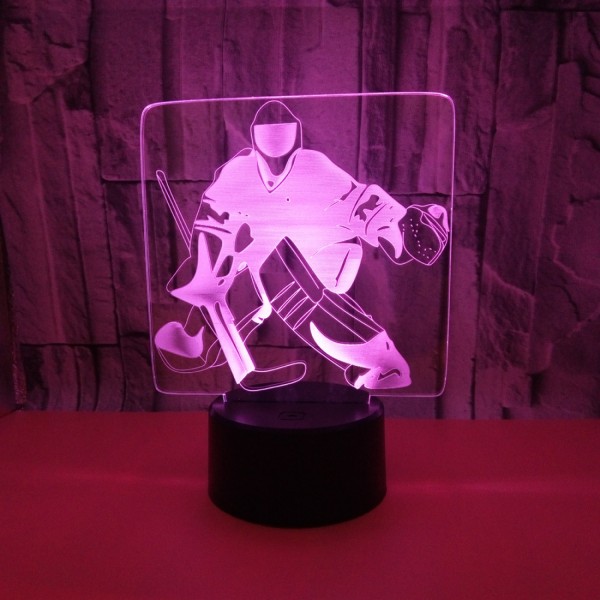 Qinwei 3D Ishockey Målvakt Nattlampa Touch Bord Skrivbord Optisk Illusion Lampor 7 Färgförändrande Ljus Heminredning Jul Födelsedagspresent（Stil X）