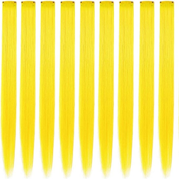 9PCS Gule Hiar Extensions Princess Party Highlight Gule Hårextensions Fargede Hårextensions Clip in/On for Jenter og Barn Jenter Hårtilbehør (