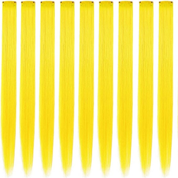 9PCS Gule Hiar Extensions Princess Party Highlight Gule Hårextensions Fargede Hårextensions Clip in/On for Jenter og Barn Jenter Hårtilbehør (