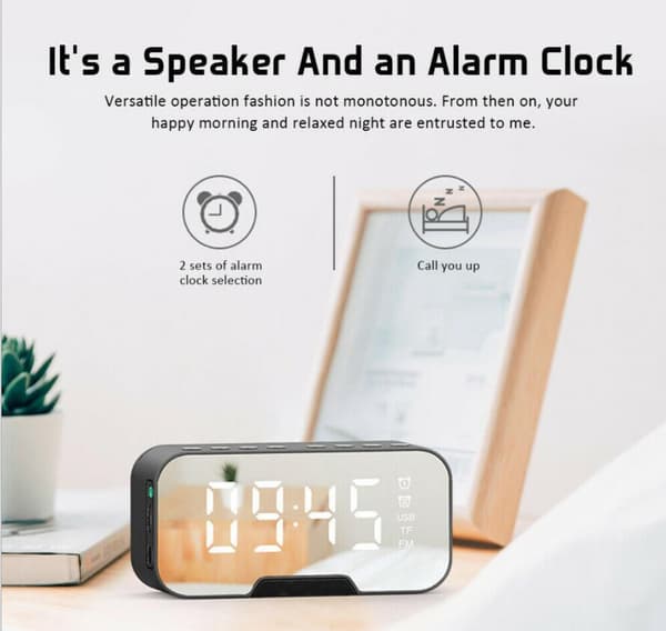 Multifunktionell väckarklocka spegel LED väckarklocka multifunktionell trådlös Bluetooth (röd)