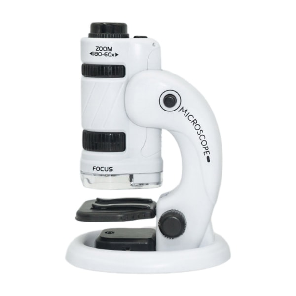 Bärbart mikroskop för barn 8-12 60-180X professionellt mikroskop med LED-ljus (Vit Svart)