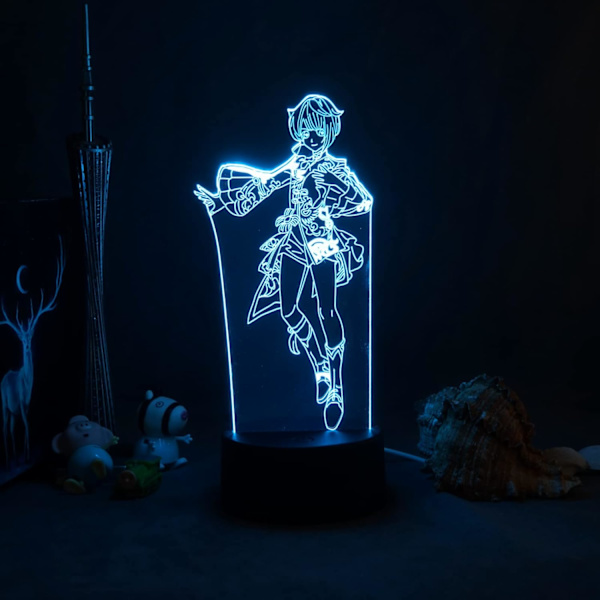 Genshin Impact 3D Illusion Natlampe - Spil Lys til Soveværelsesindretning LED Lys Atmosfære Sengebords Natlamper Børnegave Harakami Gyokyu