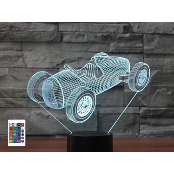 WJ 3D Bil Race Fjernbetjening 16 Farve Natlys Illusion Akryl LED Bordlampe Sengelampe Børneværelse Skrivebordsdekoration Fødselsdagsgaver Legetøj