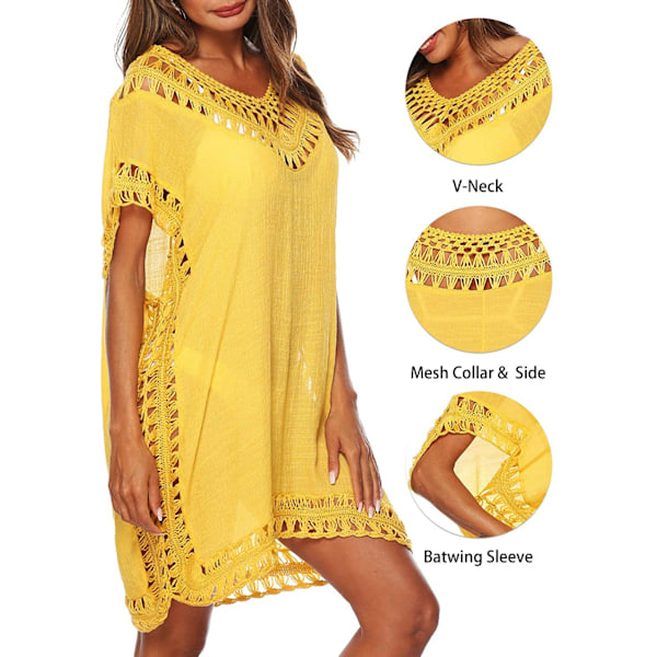 Wekity Badkläder Cover Ups för Kvinnor Virkad Strand Coverup Baddräkter för Storlek S-XL (Gul)