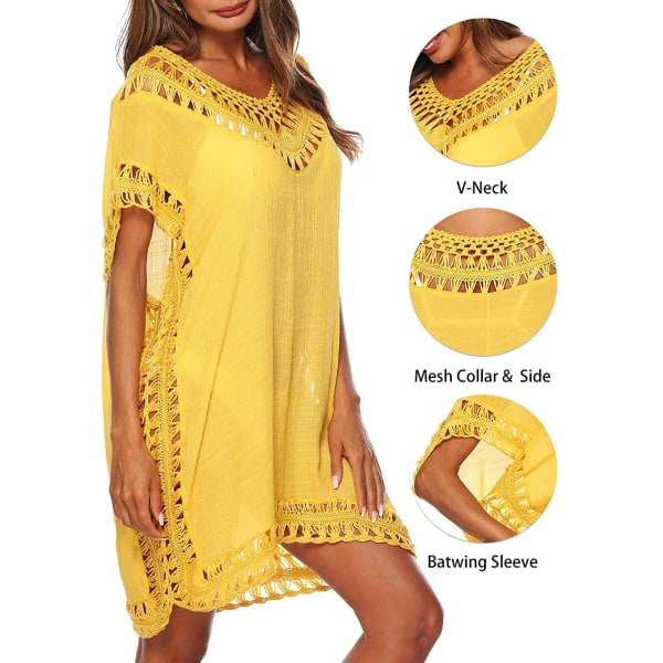 Wekity cover för kvinnor Virkade baddräkter med baddräkt för storlek S-XL (gul)