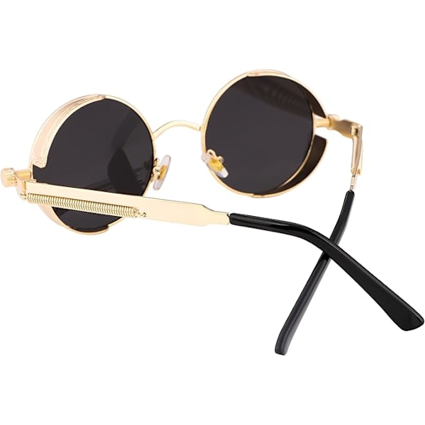 Retro Gotisk Steampunk Solbriller Rund Metalramme Punk Cirkel Inspireret Skygge Mænd B1859 Gold/Grey