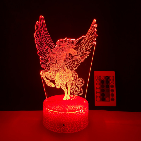 JUSTUP LED Natlampe  Enhjørning Serie  3D Illusion Lampe 16 Farve Fjernbetjening til Børns Soveværelse Dekorative Lys -- Mønster F（Crack Seat）
