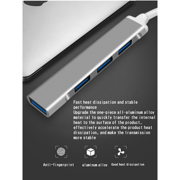 USB-splitter 3.0 hub, en drag fyra aluminiumlegering USB-förlängare mini dockningsstation tillbehör
