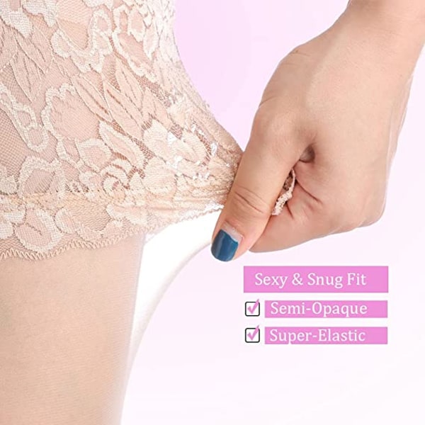 Lace Sheer Thigh High3 Par Strumpor Opaque Hold Up One Size för svarta kvinnor, naken