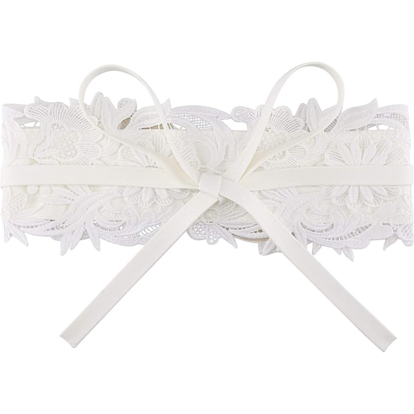 Kvinnors spets midjebälte Obi Bowknot Cinch brett bälte rosett slips wrap Boho korsett klänning midjeband PU läder, vit