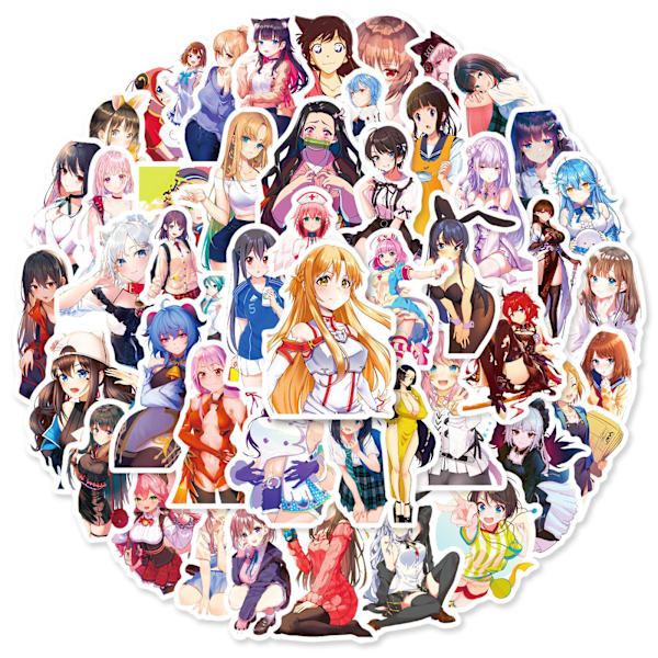 50 st Anime Sexy Bunny Girl Vuxenklistermärken, Vattentäta Söta Flickklistermärken för Laptop, Telefonfodral, ipad, High Definition Decals