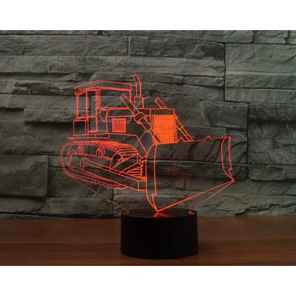 3D Bulldozer Bil Fjernkontroll 16 Farge Nattlys Illusjon Akryl LED Bordlampe Sengelampe Barn Soverom Skrivebord Dekor Bursdagsgaver Leker for Barn