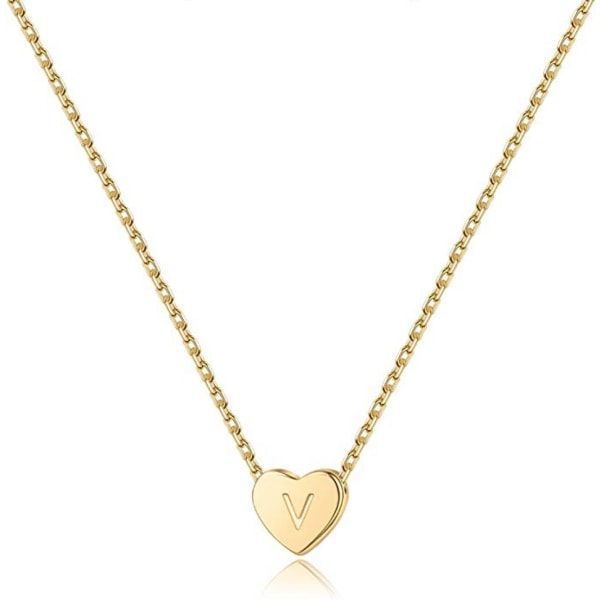 Heart Initial Halsband Rostfritt stål Mini Heart Letter Halsband 14K guldpläterat titanstål ----- Guld V