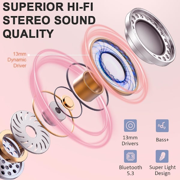 Trådløse ørepropper, Bluetooth-hodetelefoner 5.3 Stereo Bass 42H In-Ear-øretelefoner 2024 Støyreduserende ørepropper 4 ENC Mikrofonanrop Bluetooth E
