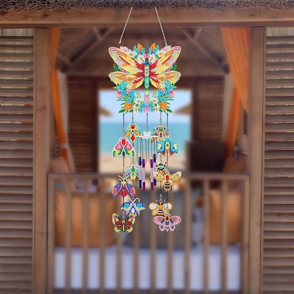 Diamantmålning Vindspel, Solfångare Konst Vindspel Kit Dubbelsidig 5D Fjäril och Kolibri Hängande Ornament för Vuxna Butterfly C