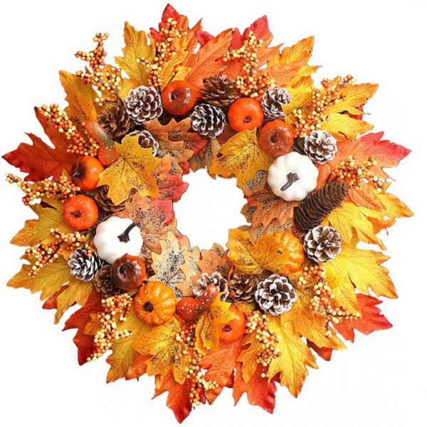 20" Fall Wreath Thanksgiving Decorations for Front Door with Pumpkins Pinecone Berry Artificial Maples Leaves Wreath Autumns Harvest