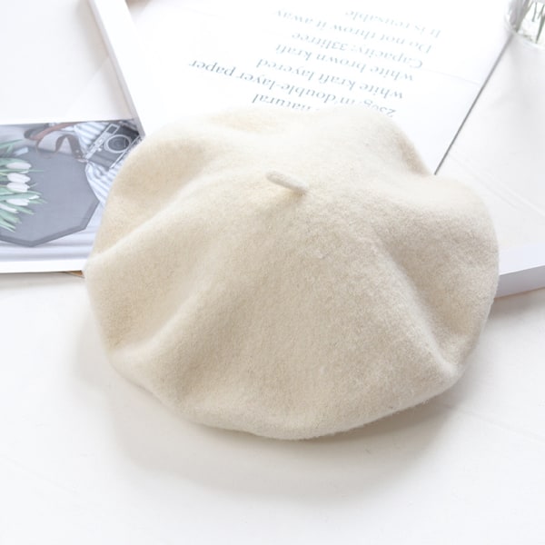 Hat women winter beret, wool beret, warm hat woolen knitted hat,Off-white