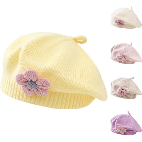 Liten flicka Beret Hatt Vinter Varm Beanie Mössa Toddler Fransk Stil Stickad Hatt Baby Söt Blomma Berets