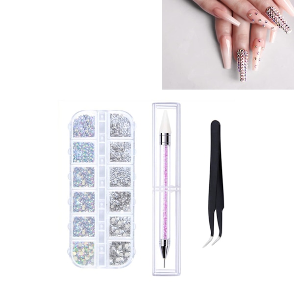 Nagelkonst Strass Kit Plocka Penna Pinsett Bärbar Harts Färgglada Nagel Juveler Kit för Hemma Salong
