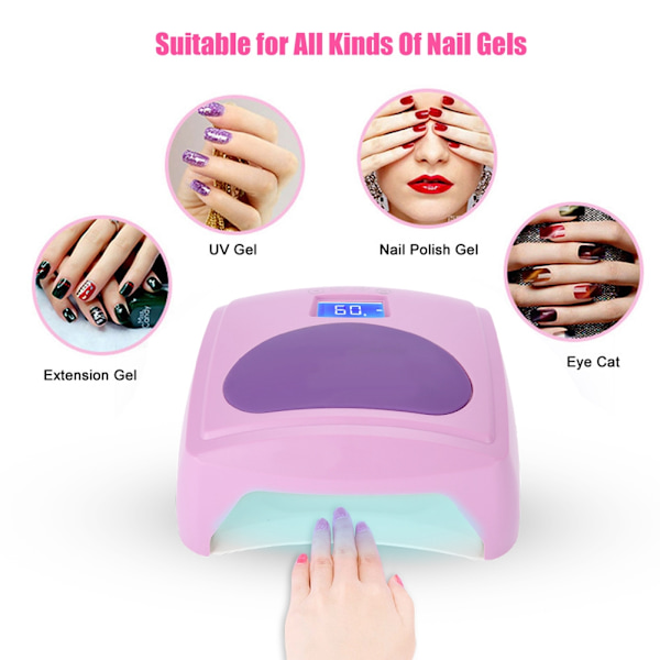 48W LED-nagellampa med touchknapp, UV LED-gelpolish torkande nageltork, lila
