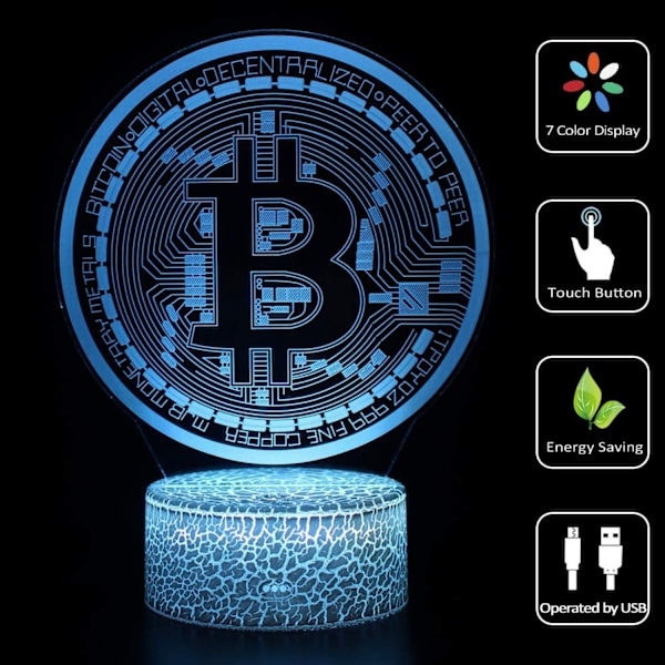 JUSTUP 3D Natlampe LED Illusion Skrivebordslampe 7 Farver Skift USB-kabel Touch Fjernbetjening Julefødselsdagsgave (Sort Sæde)