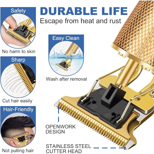 Profesjonell Skjeggtrimmer for Menn, Ledningsfri Oppladbar Hårtrimmer for Menn, T-Blade Hårtrimmer, Hårsakssett med Guidekam