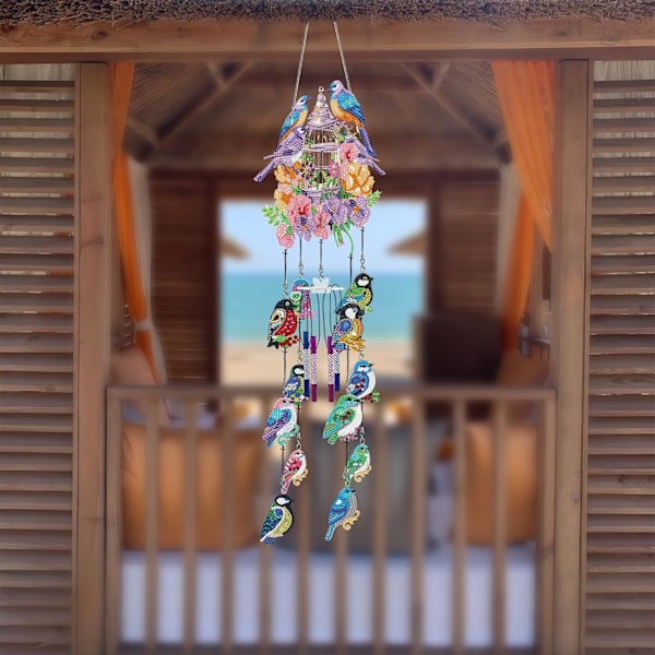 Diamantmålning Vindspel, Solfångare Konst Vindspel Kit Dubbelsidig 5D Fjäril och Kolibri Hängande Ornament för Vuxna Hummingbird A