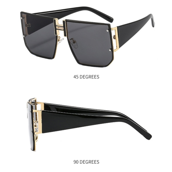 Retro Oversized Pilot Solglasögon Metallbåge för män Kvinnor Fyrkantiga solglasögon -Svarta