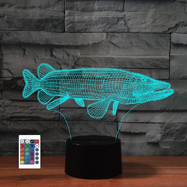 WJ 3D Marine Fish Fjernbetjening 16 Farve Natlys Illusion Akryl LED Bordlampe Sengelampe Børneværelse Skrivebordsdekoration Fødselsdagsgaver Legetøj til Børn