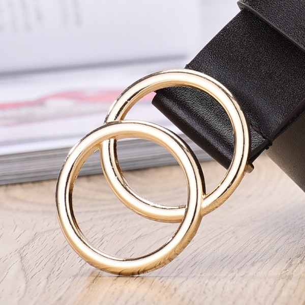 Dam bälte jeans bälte dubbla ringspänne, dubbla runda spänne svart dam bälte