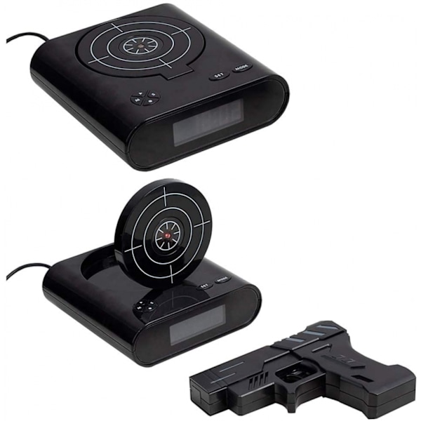 Target Wake UP vækkeur, kreativ skydealarm tilpasset 12 timers digitalt display til tunge sovende, nyhed gave til drenge piger (sort