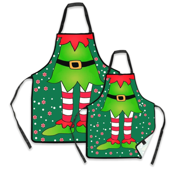 2-pack Jultomte-tema Förklädesset, Vattentäta Kockförkläden för Kök för Matchande Förälder-Barn, Perfekt för Julmatlagning, Ba