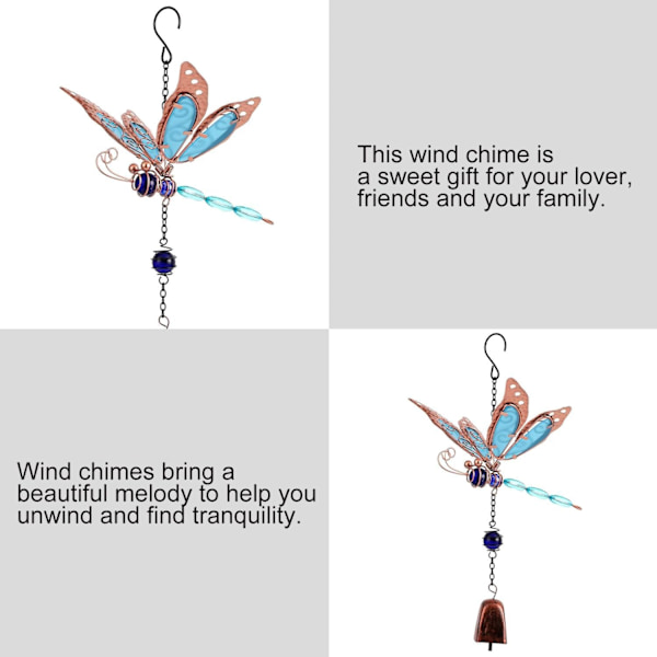 Sländklocka med Glimmer, Glasvindspel för Trädgård, Hem, Fest, Festivaldekoration, Inomhus/Utomhus, Livsliknande Dragonfly Bell
