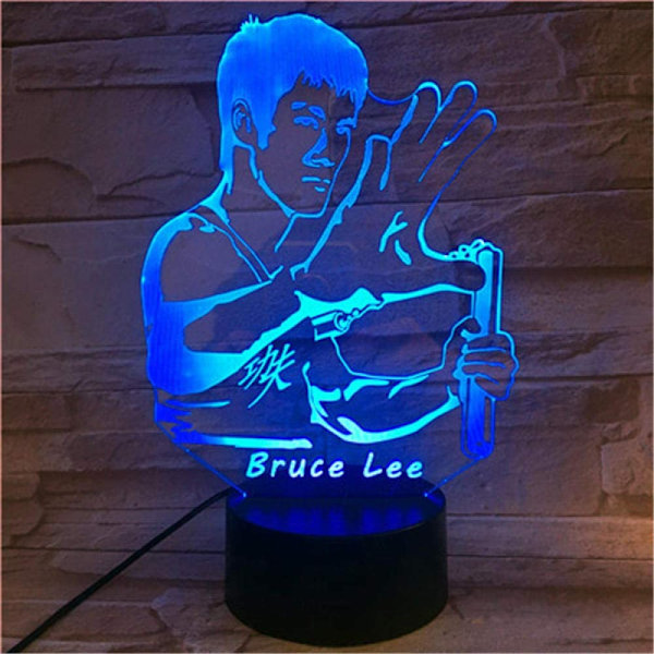 Bruce Lee Kiina Kungfu 3D LED-lamppu Yövaloksi Lastenhuoneeseen Kaukosäätimellä