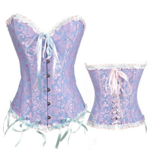 Womens Waist Cincher Lace Up Boned Basque Corset Shapewear-Blue(Xl)