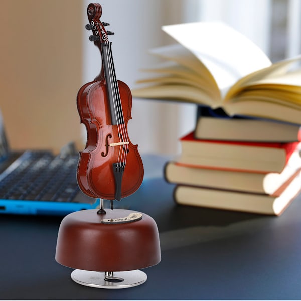 Cello roterende musikæske i træ - udsøgt håndværk - dekoration - gave til kontorbord