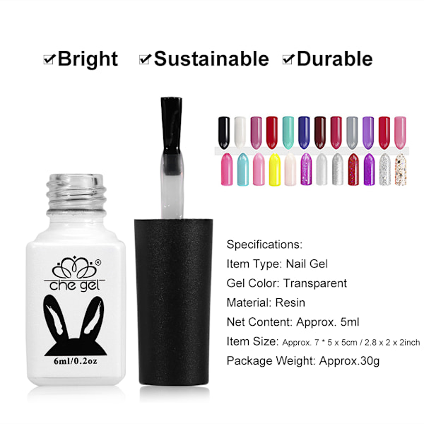 6 ml No Wipe Top Coat Langvarig Base Coat Negle UV LED Gel Polish Lak