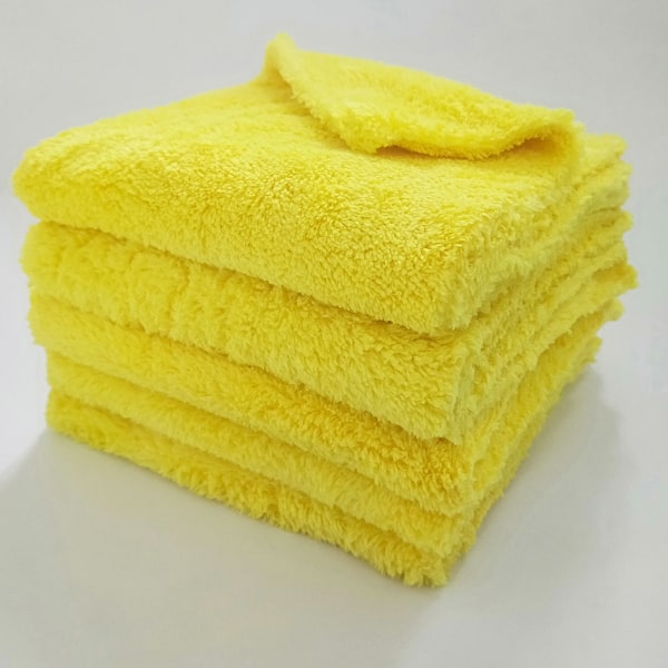 Coral Fleece Trimmed Towel, Car Dry Clean Detail Polished Towel, 15.7 x 15.7 inches Yellow (Pack of 2)