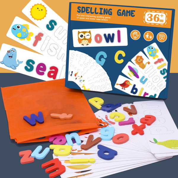 Se och stavning Inlärningsleksak för barn i åldrarna 3-8 år, pedagogiska matchande bokstavsleksaker för förskola i trä för barn Pojkar Flickor