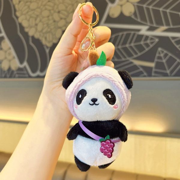 Söpö pieni nukke, pari laukku riipus, pehmolelu nukke avaimenperä, nukke riipus Plush Fruit Panda Grape