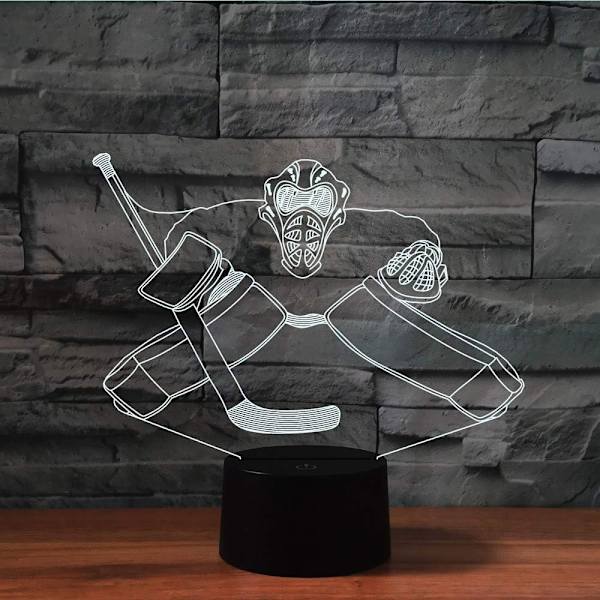 3D Ishockey Målvakt Fjärrkontroll 16 Färger Nattljus Illusion Akryl LED Bordsängslampa Barn Sovrum Skrivbordsdekor Födelsedagspresenter Leksak