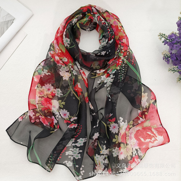 Lätta modehalsdukar för kvinnor, tryckta blommönster, sjal, wraps, A02