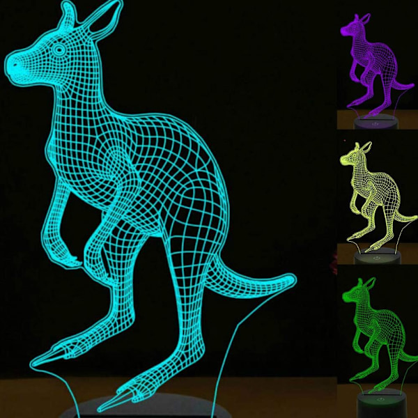 3D Kænguru Natlampe Lampe Illusion Natlampe 7 Farve Skiftende Touch Switch Skrivebordsdekoration Lamper Gave med Akryl Flad ABS Base USB Kabel Legetøj