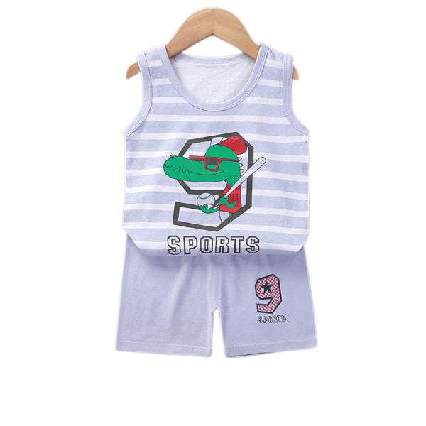 AVEKI Boy's Toddler Bomulls ärmlös T-shirt och shorts Set Summer Outfit --- Grå C (Storlek 130)