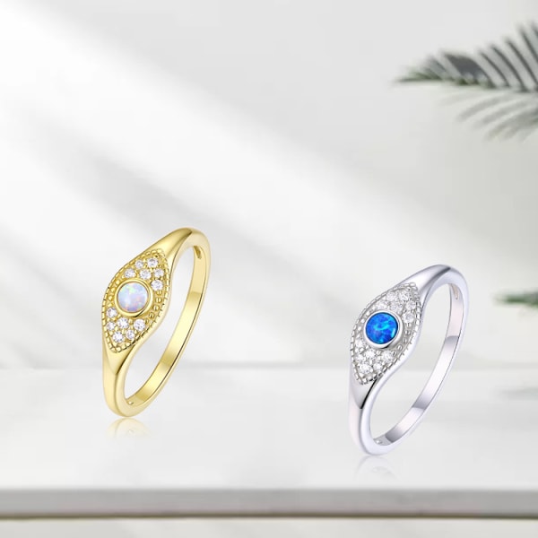 Guld Snygga Evil Eye-ringar Bergsring Stapelbar Ring Öppen omslagsring CZ Eternity-band för kvinnor, Ringstorlek: 9